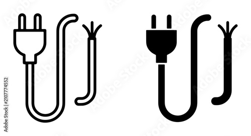 Quadro su tela Broken Power Cord Icon Set, Damaged Electrical Plug Symbol, Disconnected Wire Il