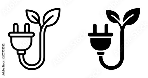 Cuadro en lienzo Green Energy Icons: Eco-friendly Power Plug with Leaf, Sustainable Electricity C