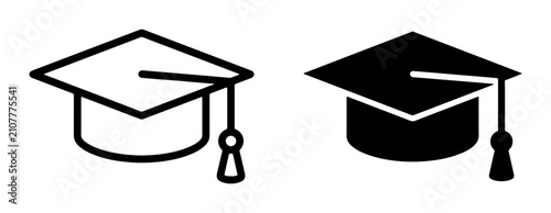 Картината върху платно Graduation Cap Icons, Academic Mortarboard Symbols, Education Achievement Symbol
