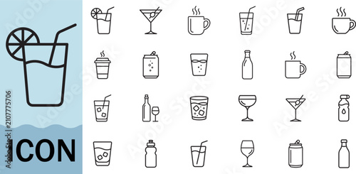 Canvastavla Beverage drink line icon set for cafe restaurant and menu