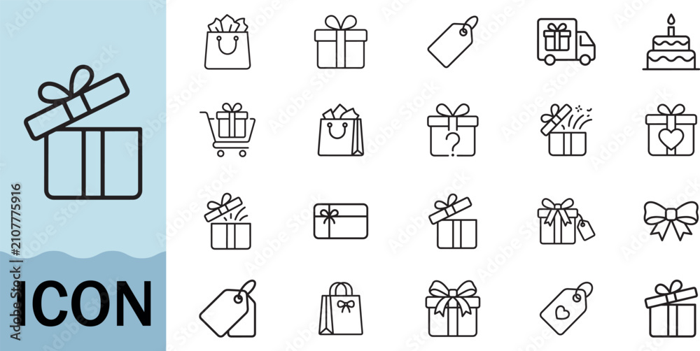 Fototapeta premium Gift icon set for celebration holiday shopping delivery box