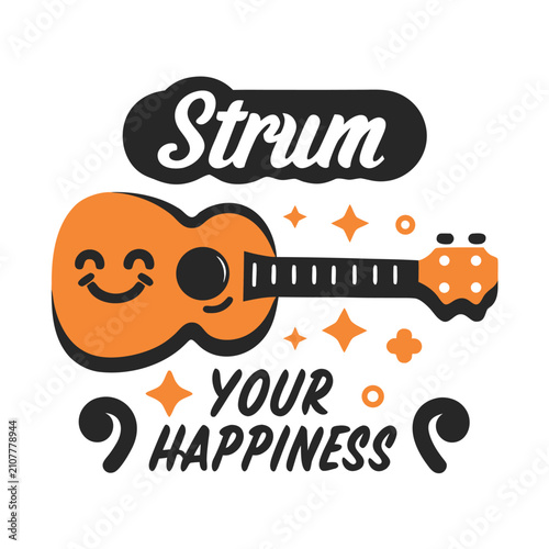 Картината върху платно Cheerful Ukulele Illustration with Inspiring Strum Your Happiness Message