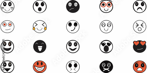 Foto Collection Of Cartoon Face Icons Displaying Various Emotions On White Background