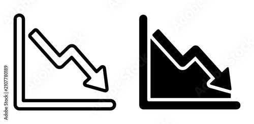 Fotografía Down Trend Graph Icons, Falling Line Chart Vector Set, Negative Business Perform