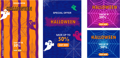 Slika na platnu Halloween special offer big sale promotion banner and story set template with gh