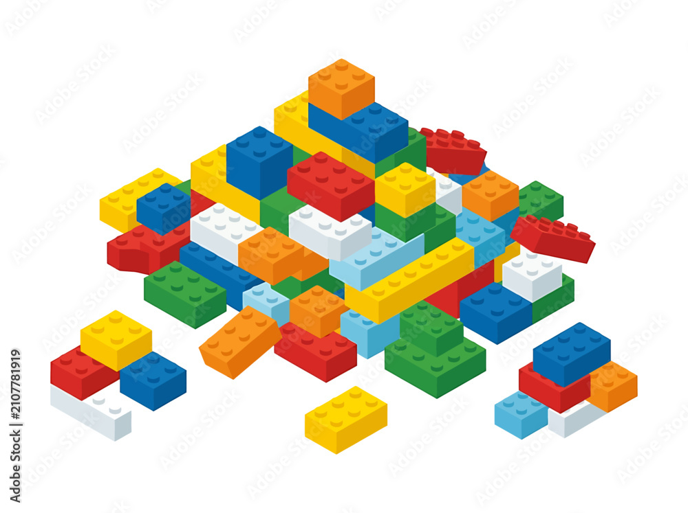 Fototapeta premium Colorful plastic lego brick vector pile for creative building