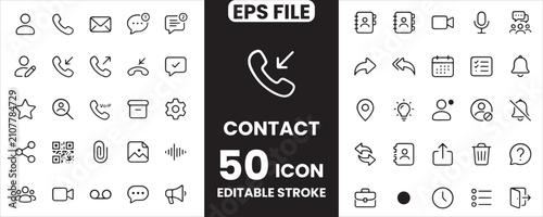 Fotografie Fifty thin line contact icons set for modern digital communication and web design