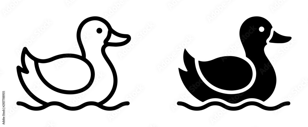Fototapeta premium Simple Duck Icons, Outline and Silhouette, Waterfowl Graphics for Design