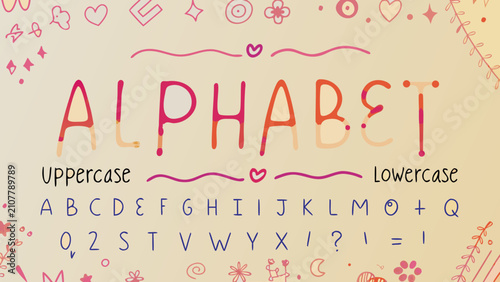 Foto Hand drawn alphabet lettering with uppercase and lowercase characters illustrate