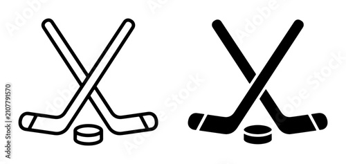 Canvas Print Ice Hockey Sticks and Puck Vector Icons: Two Styles, Sport Equipment Graphics fo