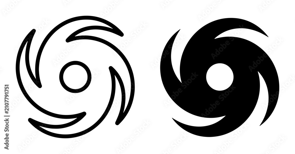 Fototapeta premium Hurricane Icon Set, Cyclone Symbol Vector Graphics, Weather Storm Swirls, Tropical Depression Emblem, Natural Disaster Warning Icons