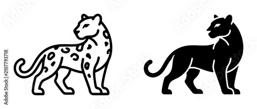 Canvas Print Leopard and Panther Vector Icons: Stylized Big Cat Silhouettes for Wildlife and