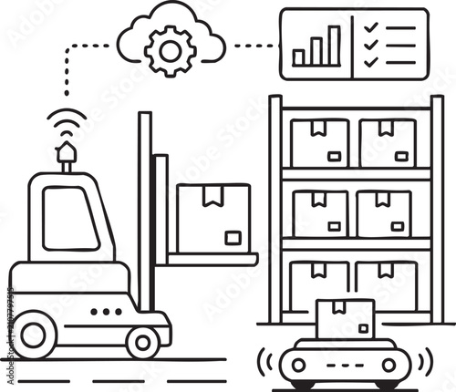 Smart Warehouse Automation Logistics Icon Minimalist Outline Vector