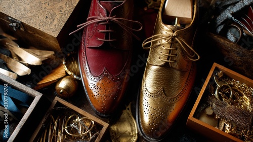 Luxury Leather Dress Shoes and Accessories Flat Lay