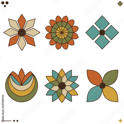 Mid Century Modern Flower Icons – Retro Geometric Floral Vector Collection