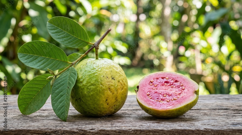 Fototapeta premium ripe guava has pink flesh 
