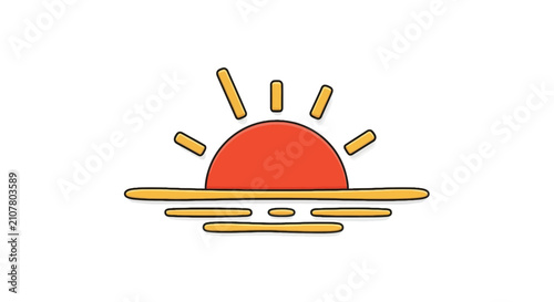 Cartoon style sun and ocean reflection graphic