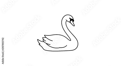 Minimalist swan line art contour on white background