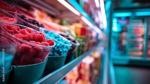Fresh Berry Containers in Supermarket Refrigerated Aisle