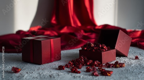 Elegant Red Gift Boxes with Pomegranate Accents