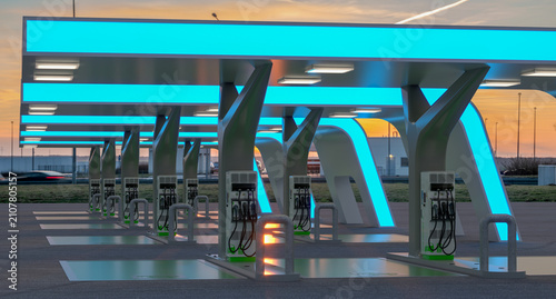 Fast charging station for electric cars.3D rendering.