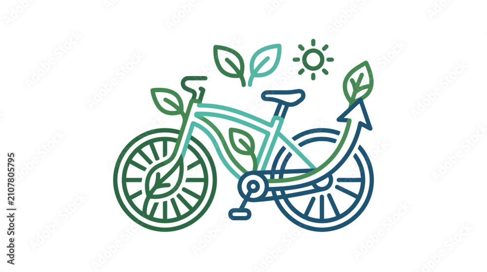 Fototapeta premium Sustainable bicycle with leaves and sun for eco friendly lifestyle