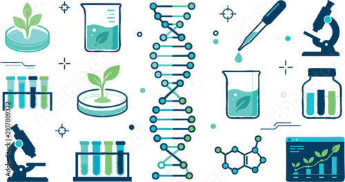 Foto Bioinformatics and Plant Biotechnology Laboratory Vector Set with DNA Helix Micr