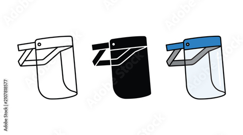 Set of protective face shield icons for medical safety and health protection Vector