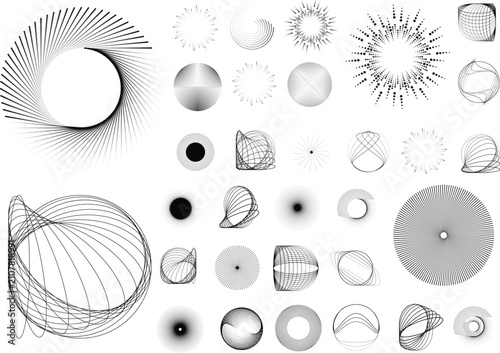 Collection of vector design elements. Set of logos with lines, stripes and circles. Various forms of line and dots design.Vector logo collection. Bundle of circle icons and elements. Set of lines art.