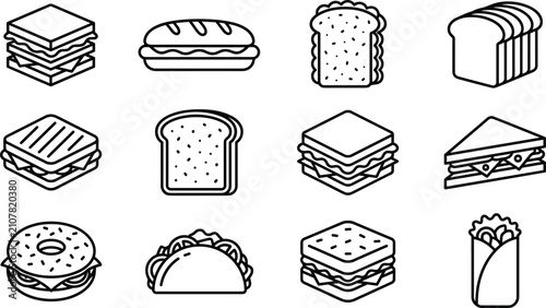 Photos Sandwich and bakery line icon set with clubs, sub, sliced bread, toast, bagel, t