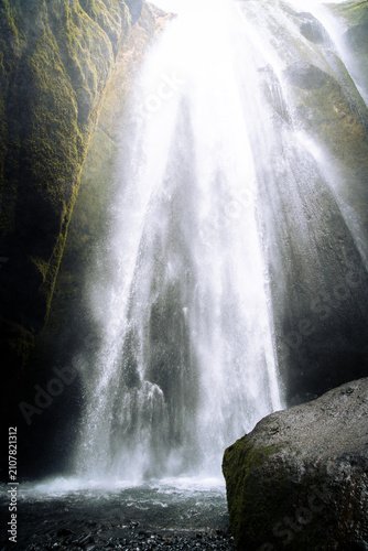 vertical photography of Gljufrabui hidden waterfall near Seljalandsfoss on a March day