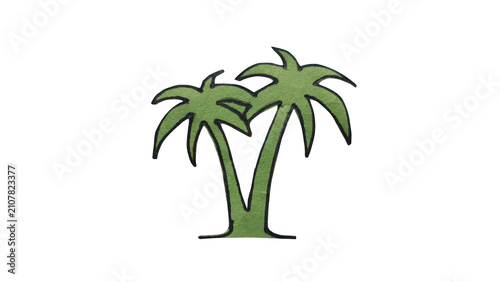 Two green palm trees illustration isolated on transparent background