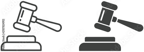 Fotografía Gavel icons representing judge hammer auction bidding court justice legal authority verdict and courtroom decisions, vector design