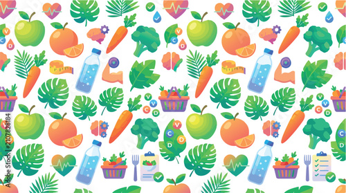 Healthy Lifestyle and Balanced Diet Pattern Background.