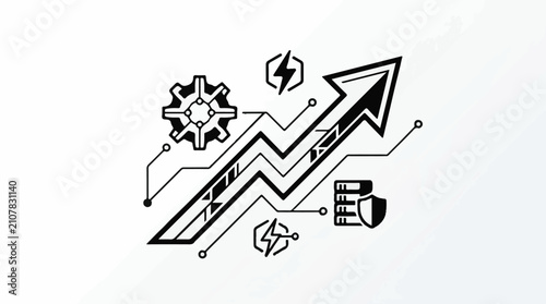 Technology growth chart with gear lightning and database icons