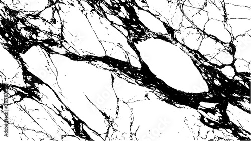 Black and white marble texture with contrast veining, isolated on a transparent background, stone pattern
