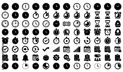 Premium Black Timer Clock Silhouette Icon Collection Vector