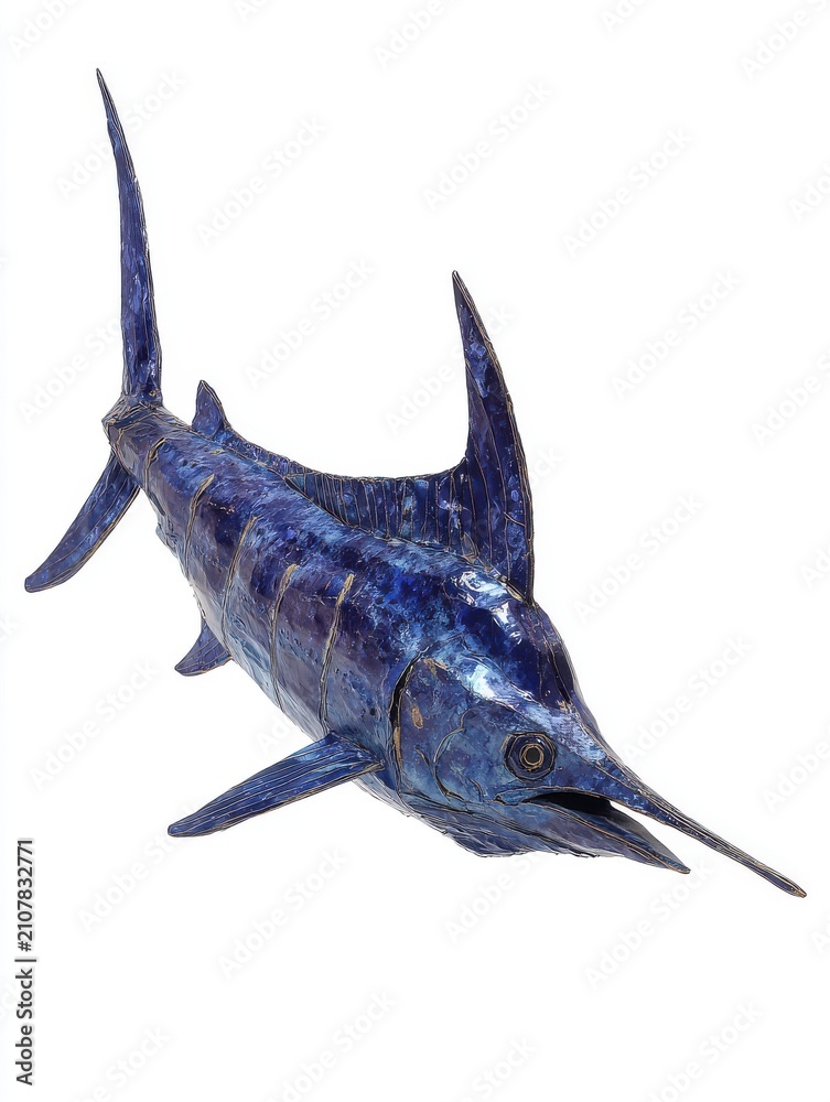 Fototapeta premium Abstract Blue Textured Marlin Sculpture Isolated On White Background