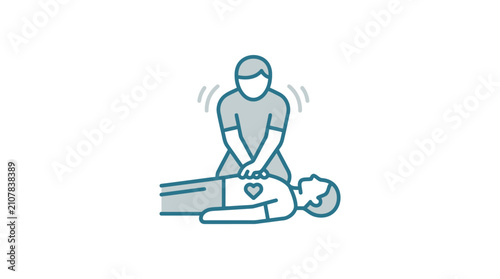 Obraz na plátně Simple line icon illustration of a person performing cardiopulmonary resuscitation on a patient