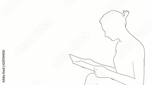 Line Art Person Reading Tablet Sketch Animation