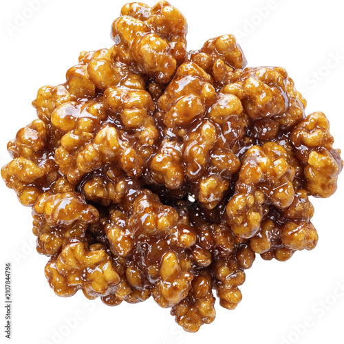 Golden Caramelized Honey Walnut Chinese Dessert Pieces Overhead Macro – Asian Sweet PNG Transparent