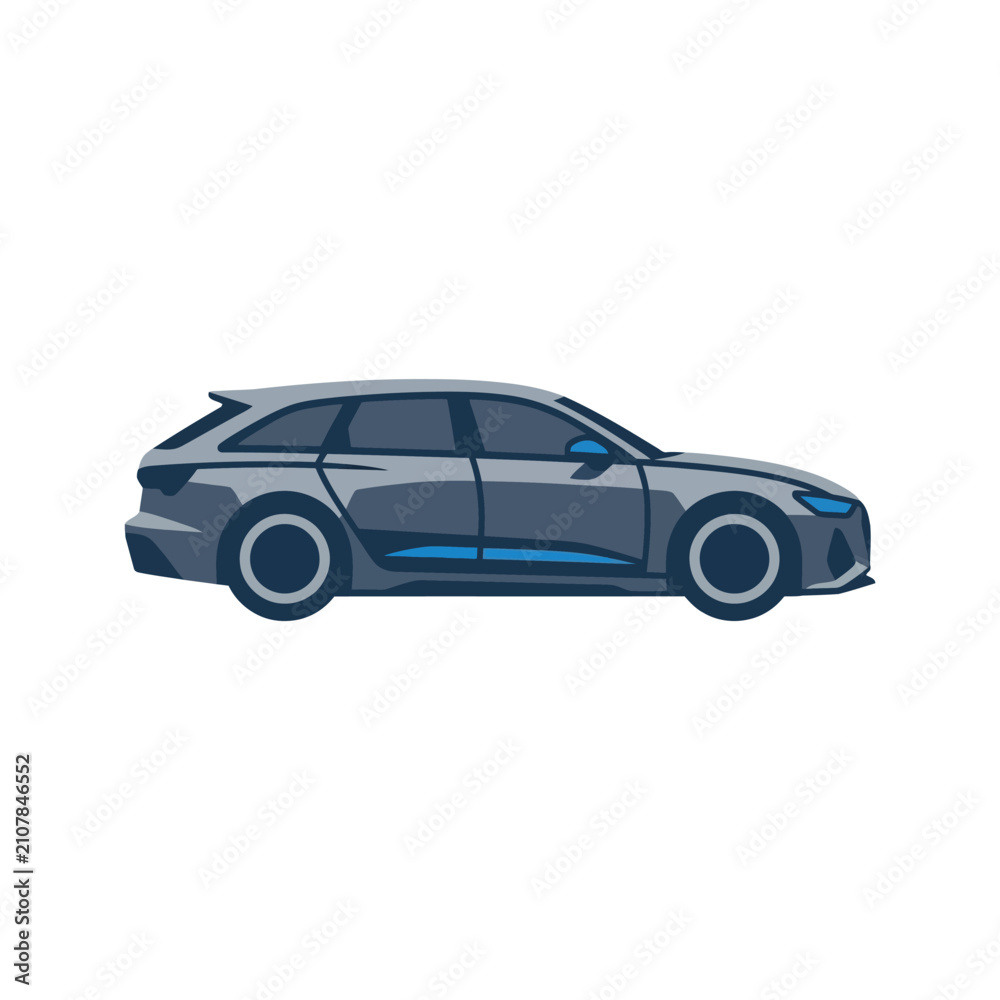 Fototapeta premium Side View of a Modern Grey Station Wagon Estate Car Vector Illustration for Automotive Transportation Graphics