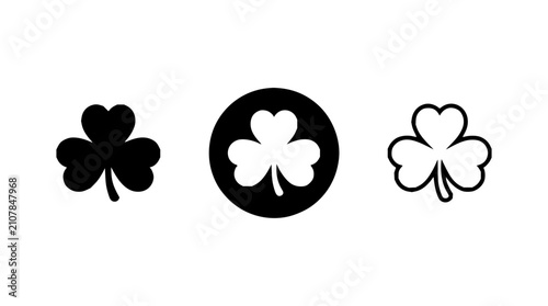 Shamrock icon set with three identical green clover symbols featuring Celtic knotwork, vector illustration, and isolated on white background