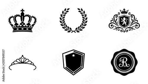 Cuadro en lienzo 70 Royal Emblems Vector Icons: Crowns, Laurels, Crests, Tiaras, Shields, Seals