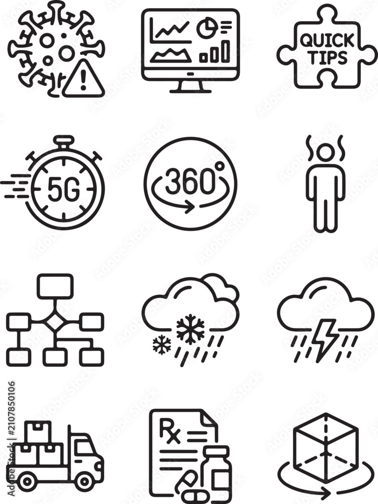 Fototapeta premium Technology, Business, and Science Line Icon Set