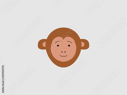 A simple flat illustration of a friendly brown monkey face emoji with big round ears