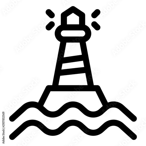 Coastal Navigation Lighthouse Building Line Icon