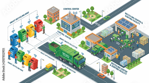 Colorful isometric illustration of a bustling cityscape with diverse elements.