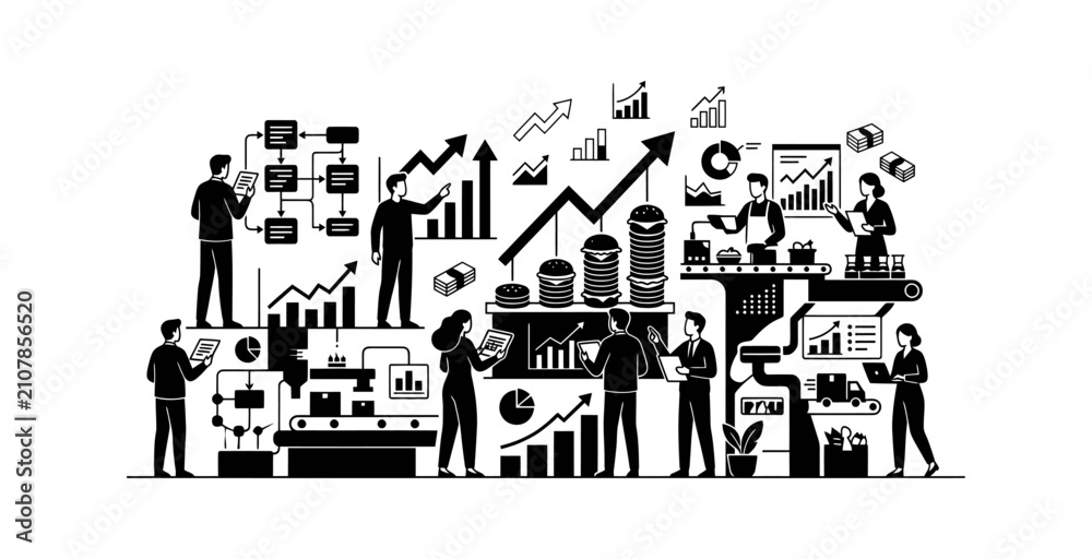 Obraz premium Business Data Analytics Silhouette Illustration