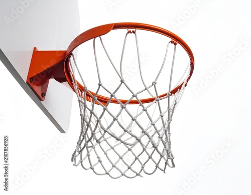 Close-up of a white backboard, orange hoop, and white net